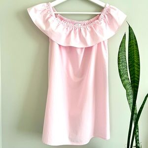 Anthropologie HD in Paris Pink Off the Shoulder Cotton Mini Dress PS